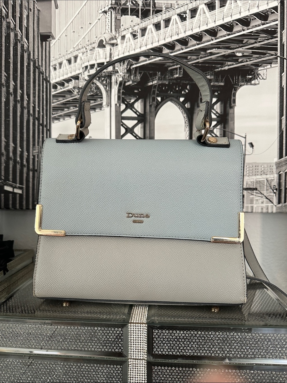 Dune London Two-Tone Powder Blue and Light Gray Top-Handle Satchel